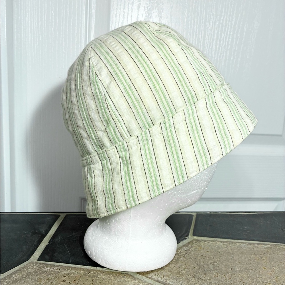 Anthro Hat Attack Green Stripe Cotton Cloche Hat w/ Suede Buckle - Picture 3 of 10